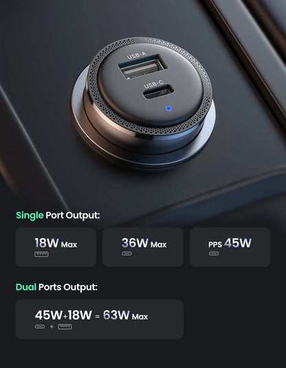 Car Charger USB C USB A PD QC 3 PPS 60W Fast Charge