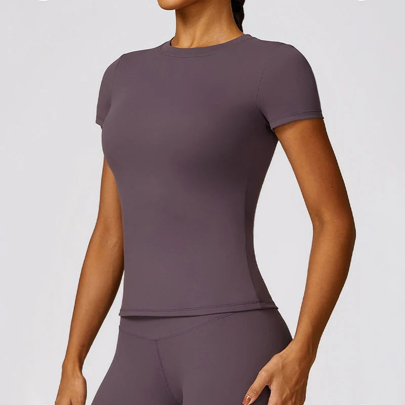 Women's Sports T Shirt Summer Short Sleeve Running Round Neck Breathable Stretchy GYM Yoga Slim Fitness Active Top Tee