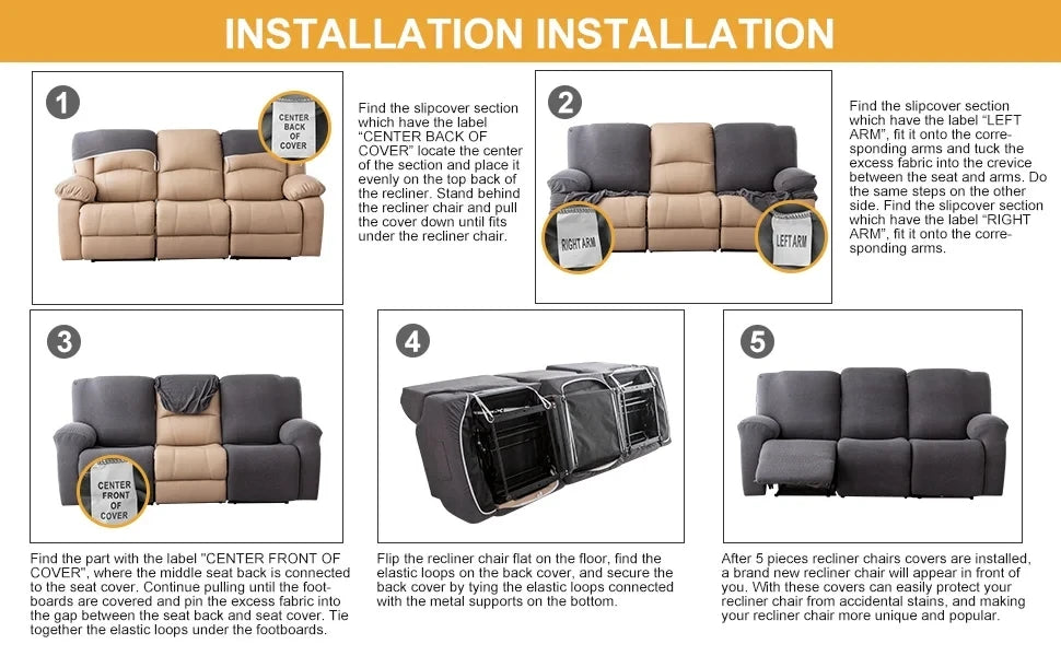 Recliner Sofa Cover Lazy Chair Solid Color Cushion Cover Sofa Cover 1/2/3/4 Seat Texture Stretch Sofa