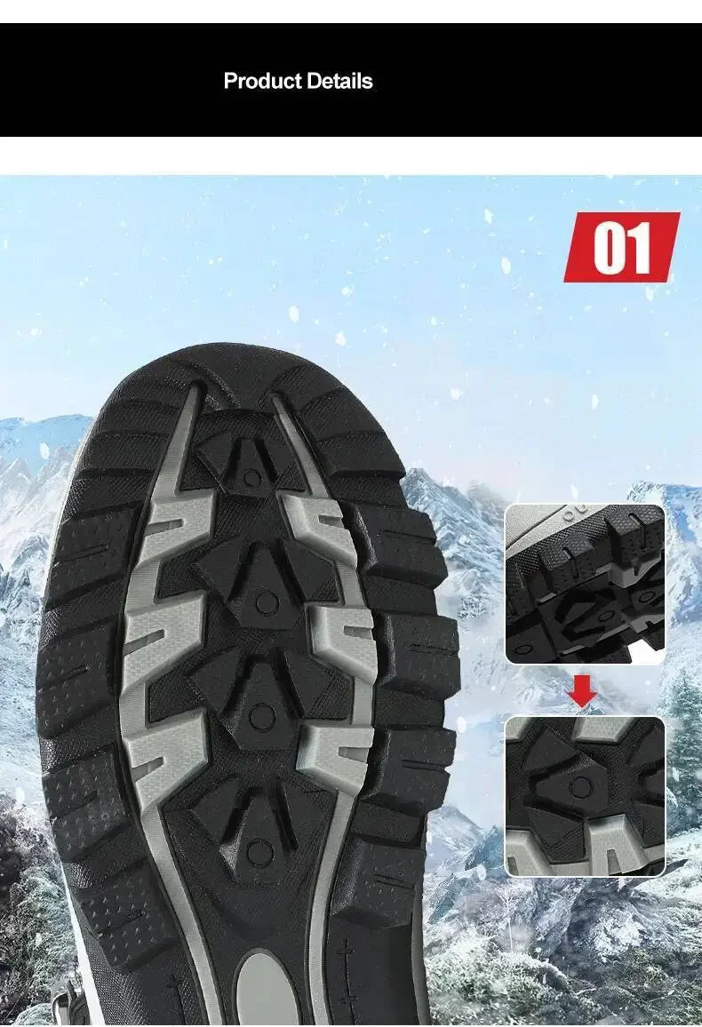 Men's Winter Boots Fur Lined Waterproof Leather High Top Ankle Boots Plus Size