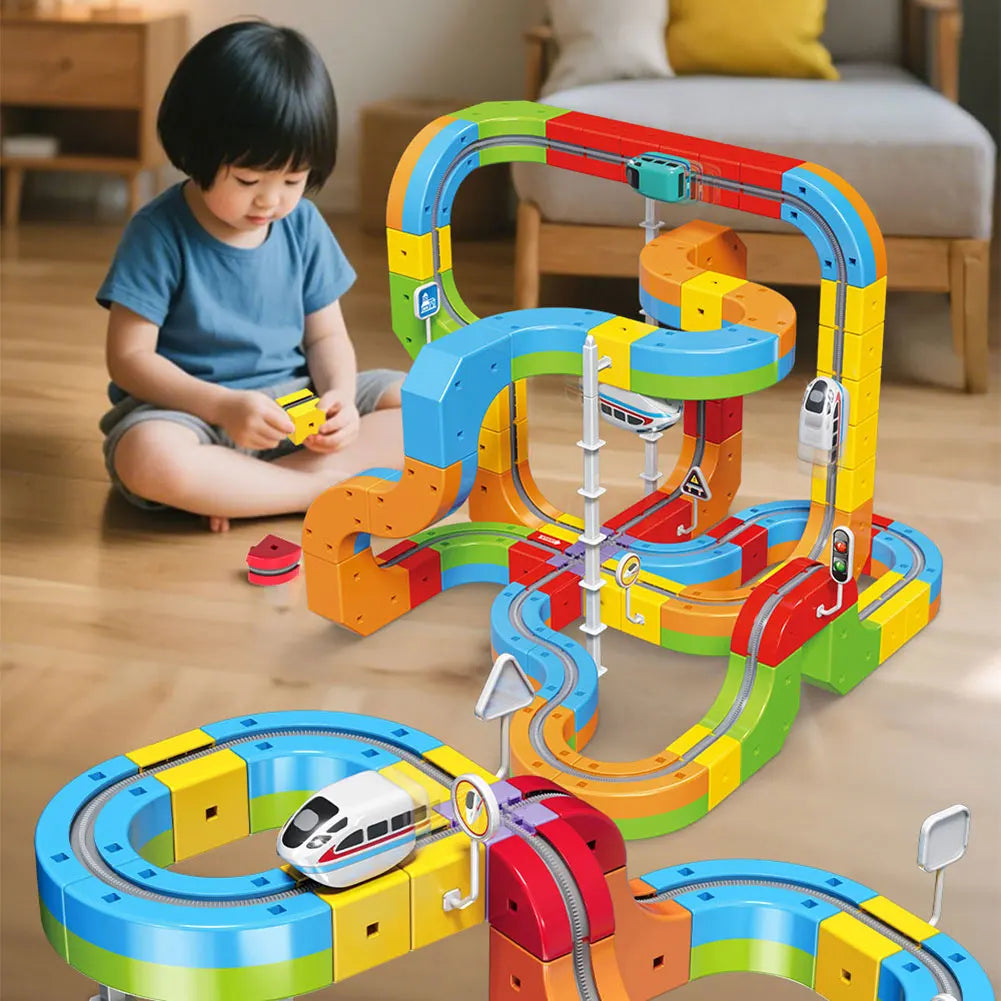 Trains Race Railway Play Game Set Rechargeable Trains 3D Clip-Fit Building Blocks System Modulars STEMs Educational Toy Present