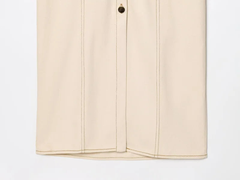 ETJ 2025  Spring New 1975 series denim MIDI dress with lapel side zipper fashion wrinkle waist slim elegant dress