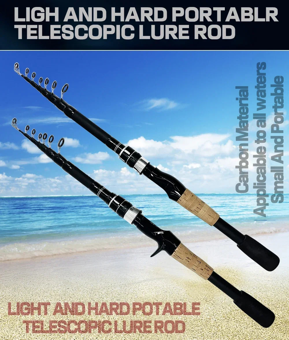 Telescopic Lure Rod 1.5M 1.8M 2.1M 2.4M Carbon Spinning Rod Baitcasting Fishing Pole 8g-25g Wooden Handle Casting Fishing Tackle
