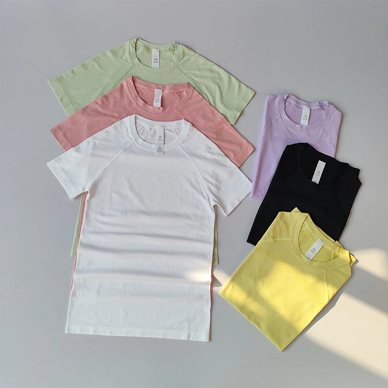 Sports Tops Quick-drying Ladies Fitness Running Yoga Short-sleeved Moisture-wicking Elastic Breathable Yoga Suit T-shirt