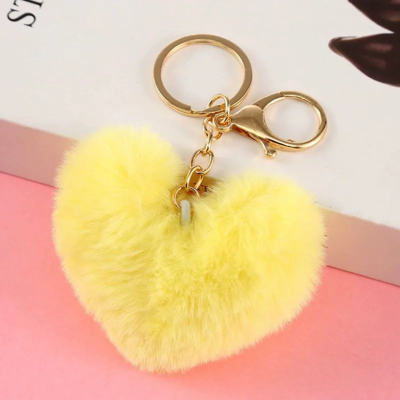 Heart-Shaped Rainbow Plush Keychain – Cute Bag & Car Pendant