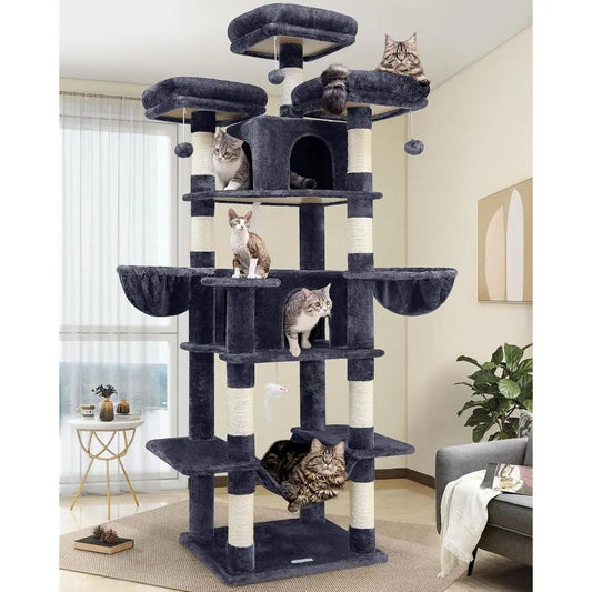 80 XXL Indoor Cat Tower - Dark Grey, 3-Level with Scratching, Hammock, Perches, Condos & Baskets
