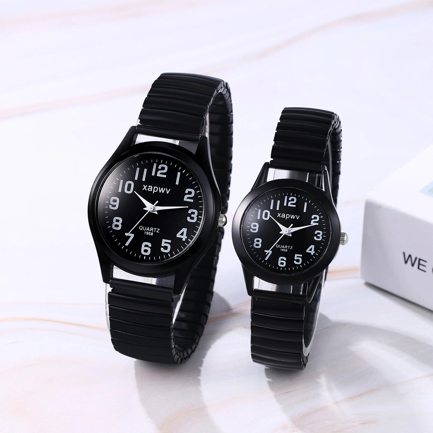 Elastic Strap Watch for Men Couples Clear and Easy Read Large Black Digital Hard Steel Strap Waterproof