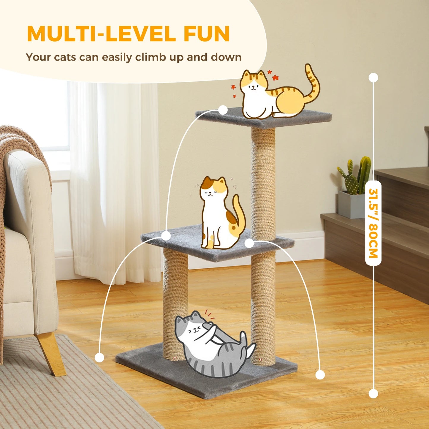 Indoor Cat Tree & Tower with Scratching Posts and Hammock – 2 Styles