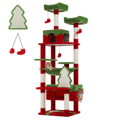 Cat Tree Tower With Five Levels, Wood Frame, Plush Fabric, Sisal