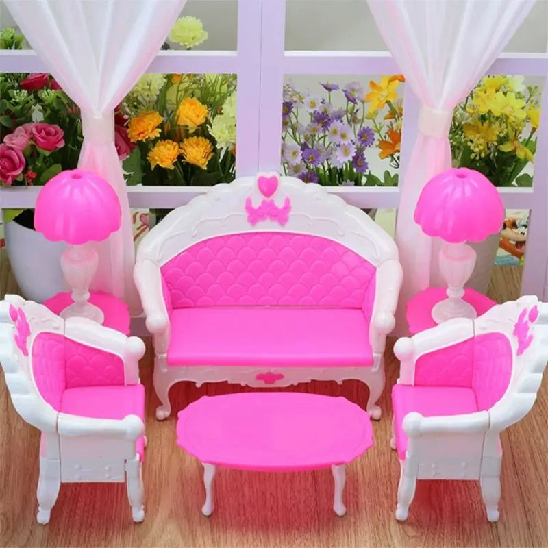 Princess Fashion Furniture Living Room TV Chair Sofa Kitchen Kids Toys Doll Accessories Pretend Play For Girls Children DIY Game