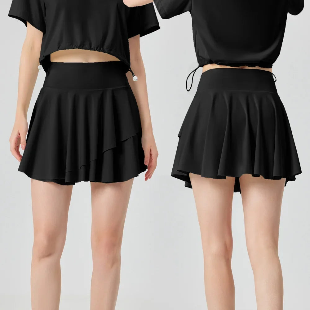 Sun Protection Tennis Skirt with Shorts for Women High-waisted Sun Block and Pleated Skirt Golf Skort Yoga Dresses with Leggings