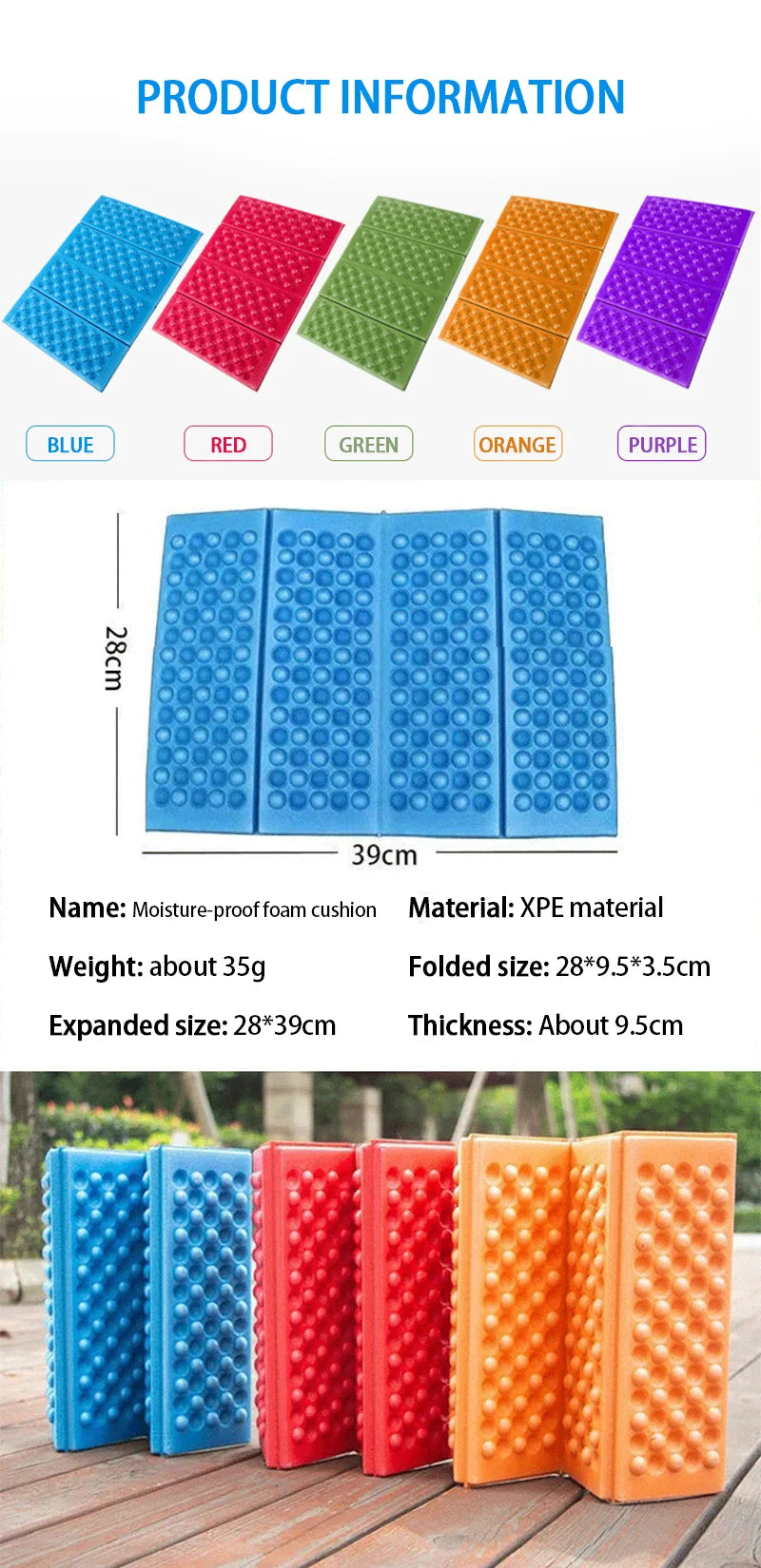 Camping Foam Pad Waterproof Foam Seat for Picnic Hiking Backpacking Mountaineering Trekking Stadium Bleachers Outdoor