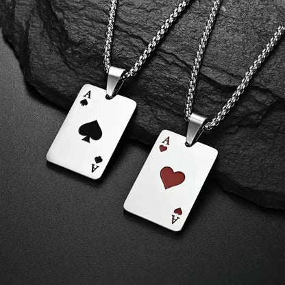 2-Piece Hip-Hop Spades Heart Pendant Necklace, Unisex, Zinc Alloy