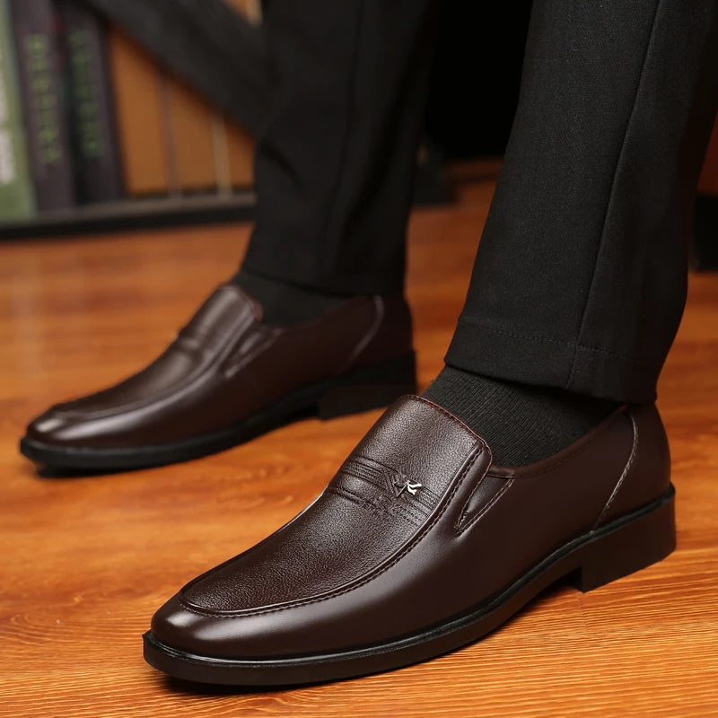 Leather Shoes Slip On Black Mens Formal Loafers Dress Moccasins