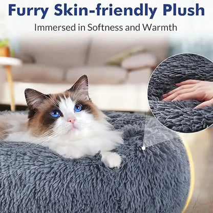 Round Plush Pet Bed For Dogs And Cats 40-90 Cm Diameter Fleece And Long Plush