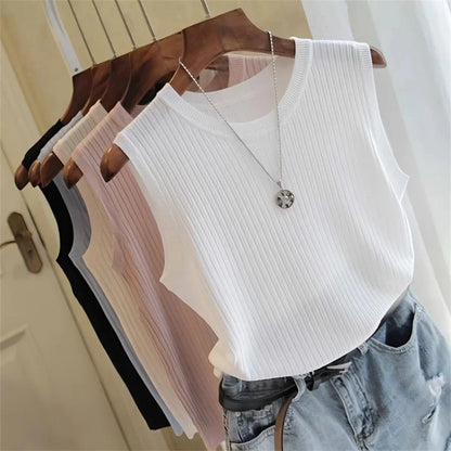 Summer Sleeveless O Neck Polyester Blouse For Women