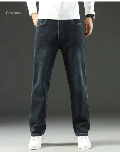 Men's Loose Straight Wide-Leg Jeans, Casual Business Style