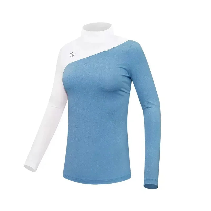 PGM Golf Clothing Ladies Long Sleeve Bottoming Shirts for Women Warm Slim Fit Golf Shirts Female Patchwork Stretch Sports Tops