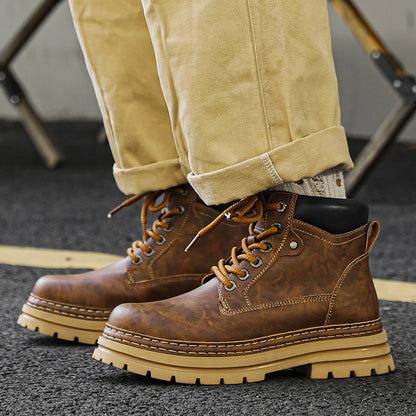 Men's Winter Snow Boots Leather Plush Lining Ankle High Lace Up