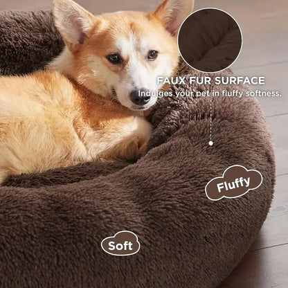 Round Plush Pet Bed for Cats and Dogs, Indoor Sofa