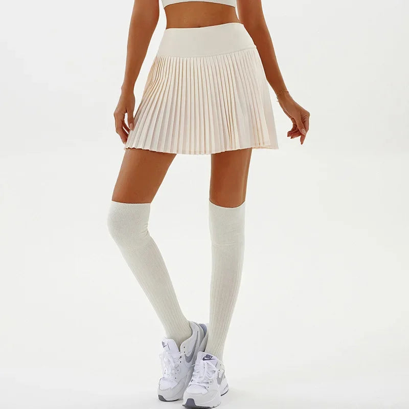 High Waist Women Tennis Pleated Skirt with Inner Lining High Waist Double Layer Design Sport Sexy Fitness Yoga Shorts Dancing