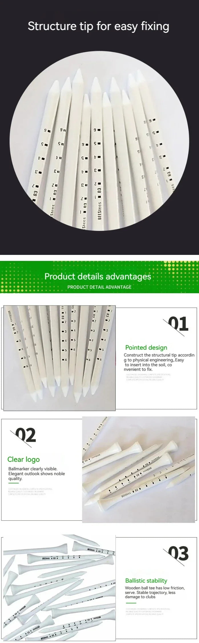 PGM 50pcs Durable Wooden Golf Seats Stabilizes Ball On The Course to Maintain a Perfect Tee Level and Improve Accuracy TE012