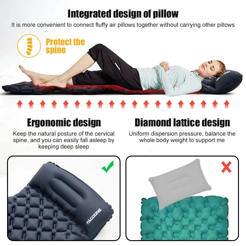 Outdoor Camping Inflatable Mattress Ultralight Air Mat with Built-in Pump Hiking Sleeping Pad Pillow