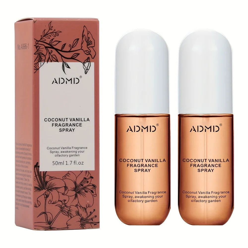 Set of 2 Coconut Perfume Sprays - Dual-Use Hair & Body Freshener with Long-Lasting Aroma, Compact & Travel-Ready Fragrance Spray