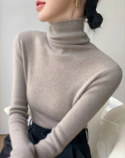 Women's Turtleneck Knit Pullover Sweater, Slim Fit, Long Sleeve, Solid