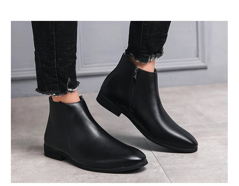 Riding Ankle Boots for Men Zip Closure PU Lining PU Insole
