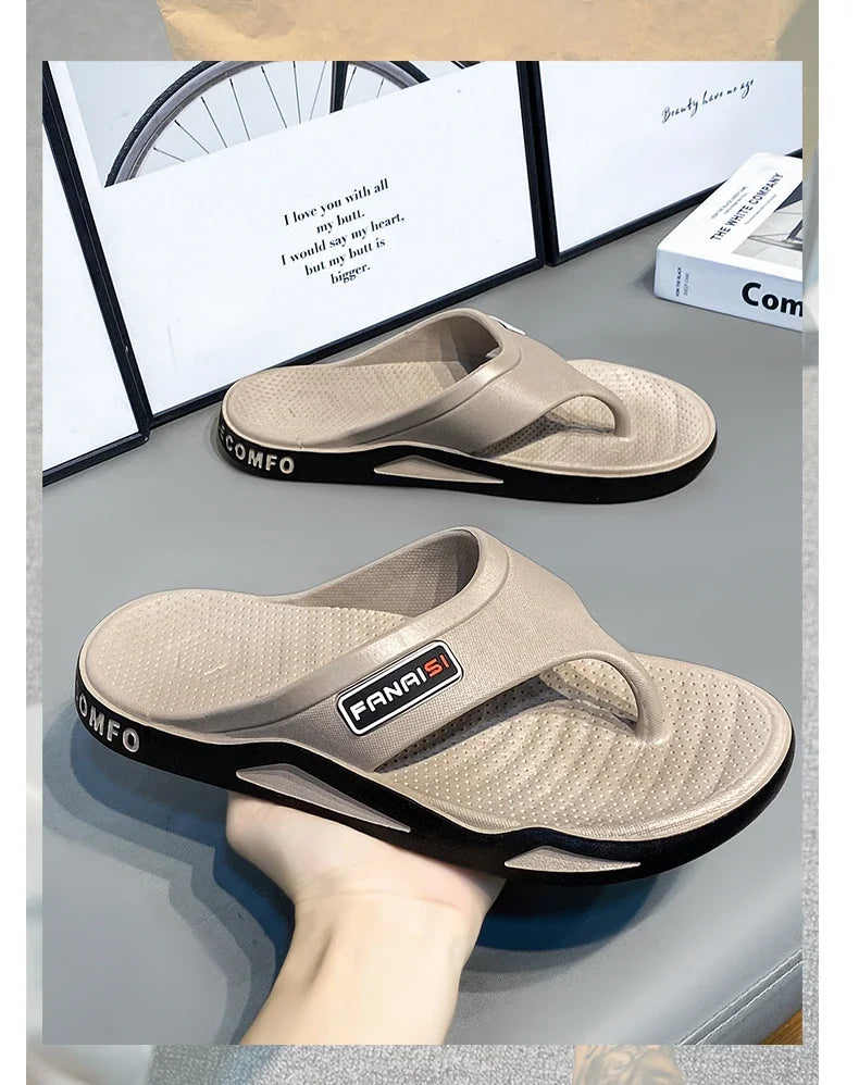 Men's Summer Flip Flops Black PVC Insole Outdoor Beach Sandals