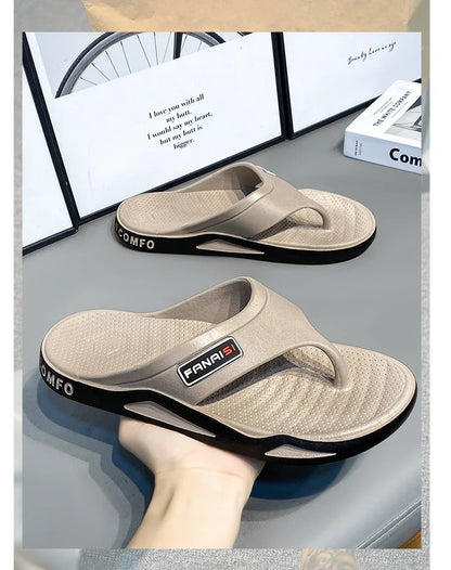 Men's Summer Flip Flops Black PVC Insole Outdoor Beach Sandals