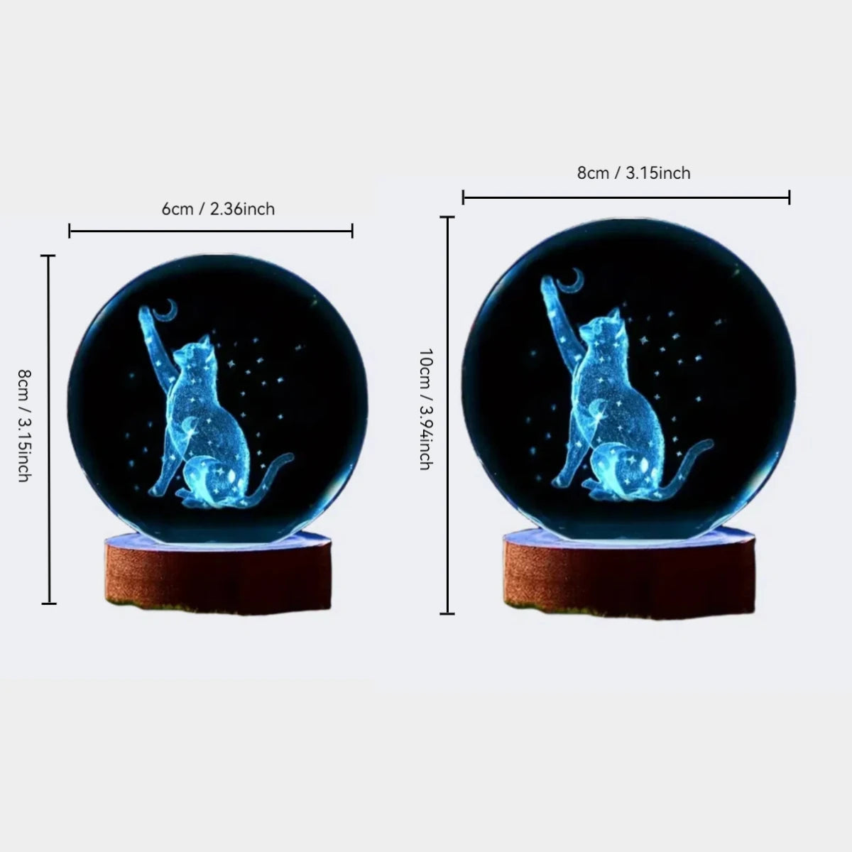 3D Laser Cat & Moon Star Crystal Ball Night Light