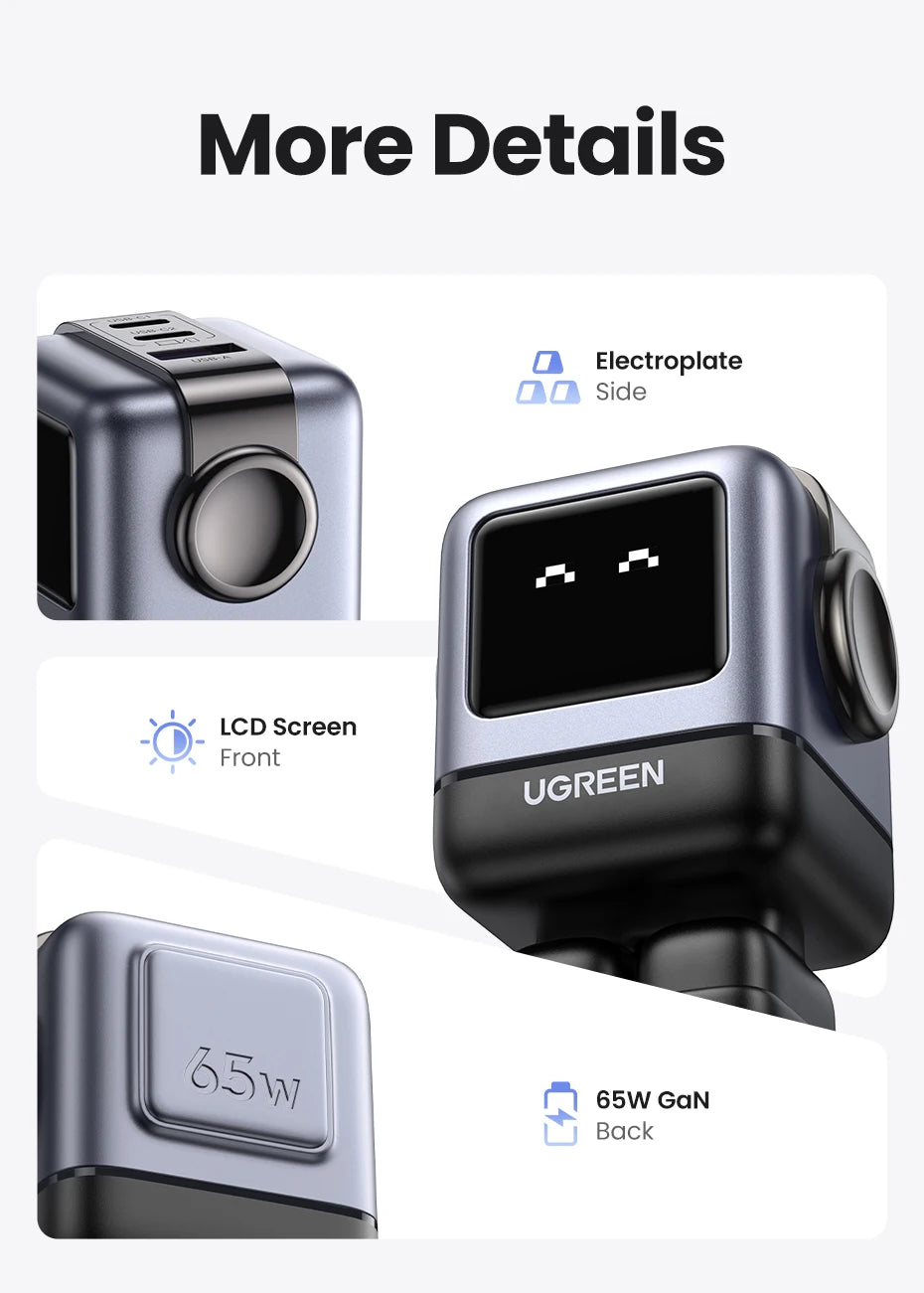 【US Plug】UGREEN 65W 30W GaN Charger Robot Design PD3.0 Fast Charger QC4.0 3.0 PPS for iPhone 17 16 15 Pro Macbook Laptop Table