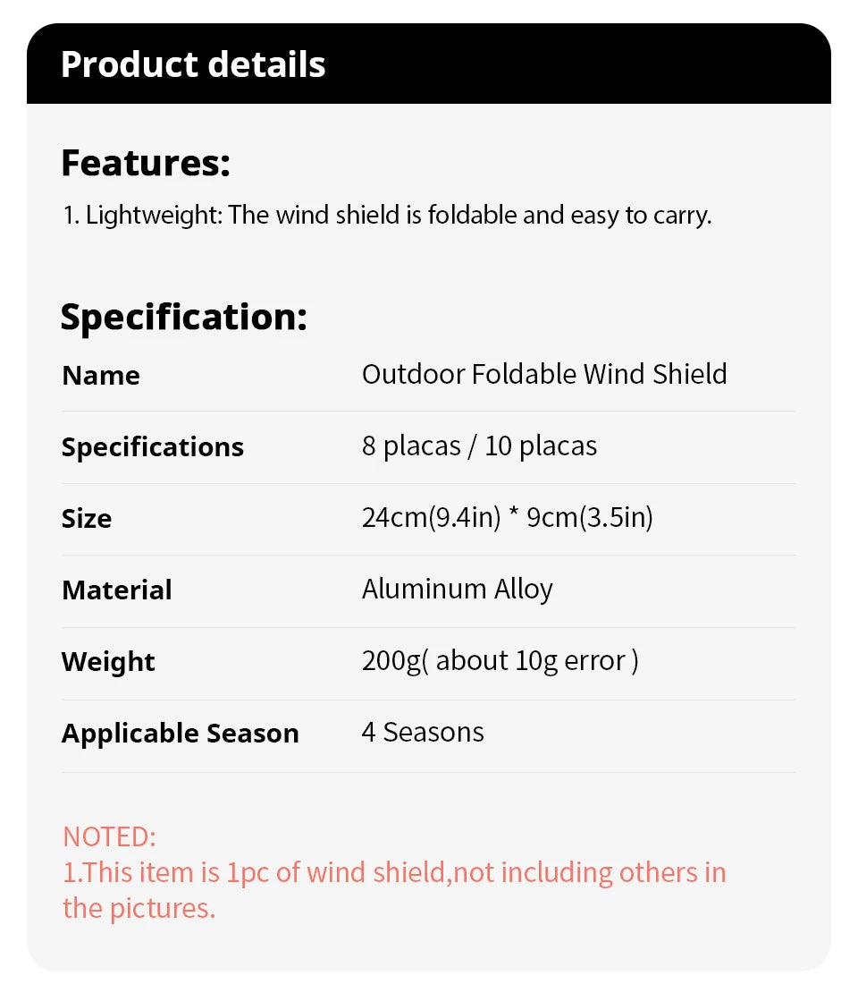 Ultralight Outdoor 10 Plates Foldable Wind Shield Camping Stoves Windshield Foldable Gas Cookers Wind Deflectors Stove