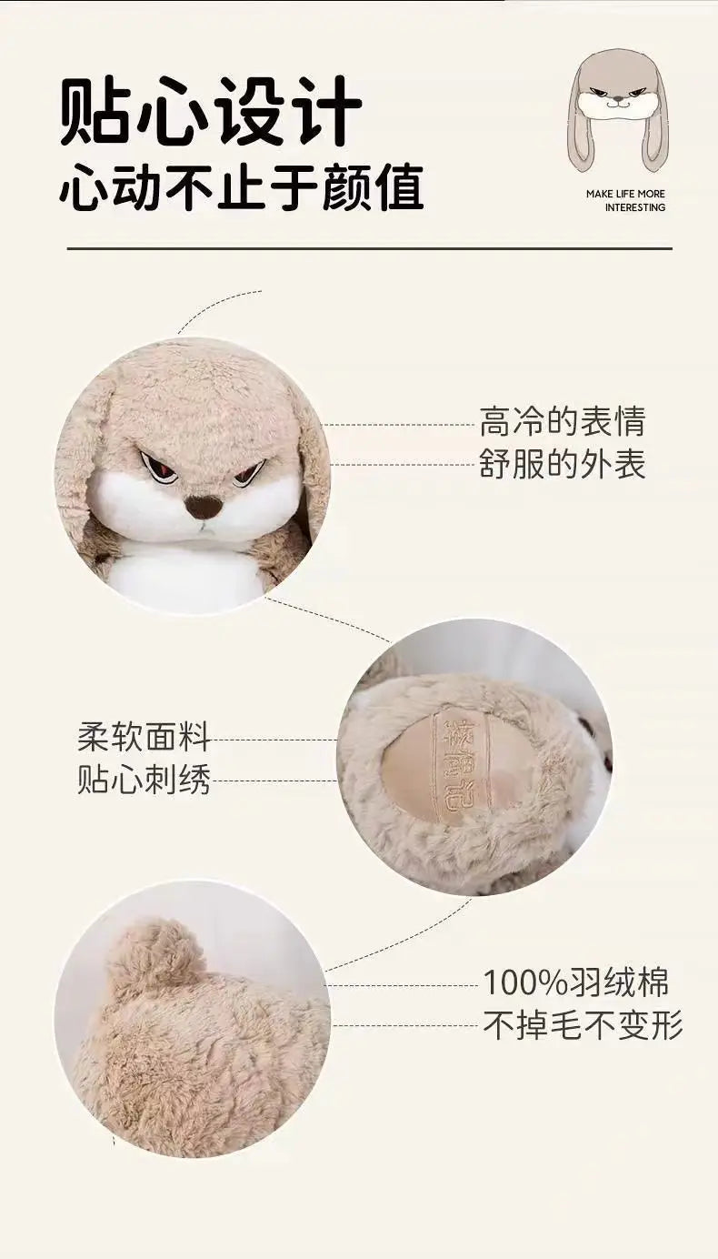 Large Size Angry Rabbit Plush Toy Cute Animal Plushie Doll Kawaii Stuffed Soft Toys Model Room Decor Birthday Gifts