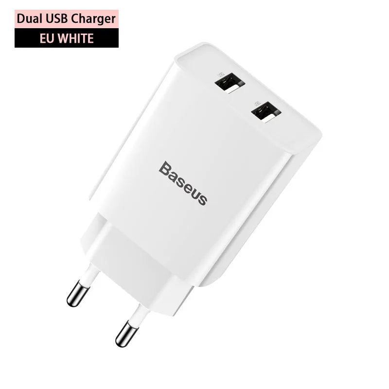 Baseus Dual USB Charger EU Plug Charger 2.1A Wall Charger Max Mobile Phone Charging Mini Adapter Travel Charger For iPhone