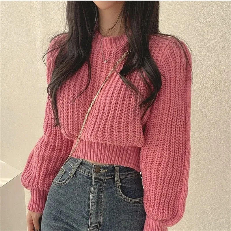 Korean version age reduction bubble sleeve soft waxy sweater female autumn winter fashion royal sister wind loose jumper