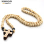 Wood Bead Cross Necklace & Bracelet Set – Religious Accessories for All
