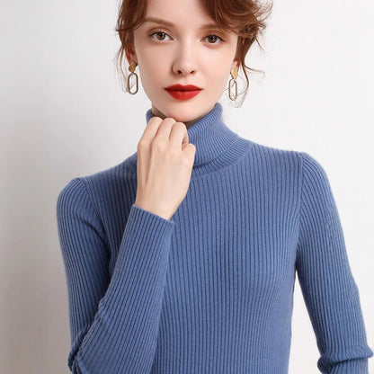 Slim Fit Womens Knitted Pullover Sweater With High Neck