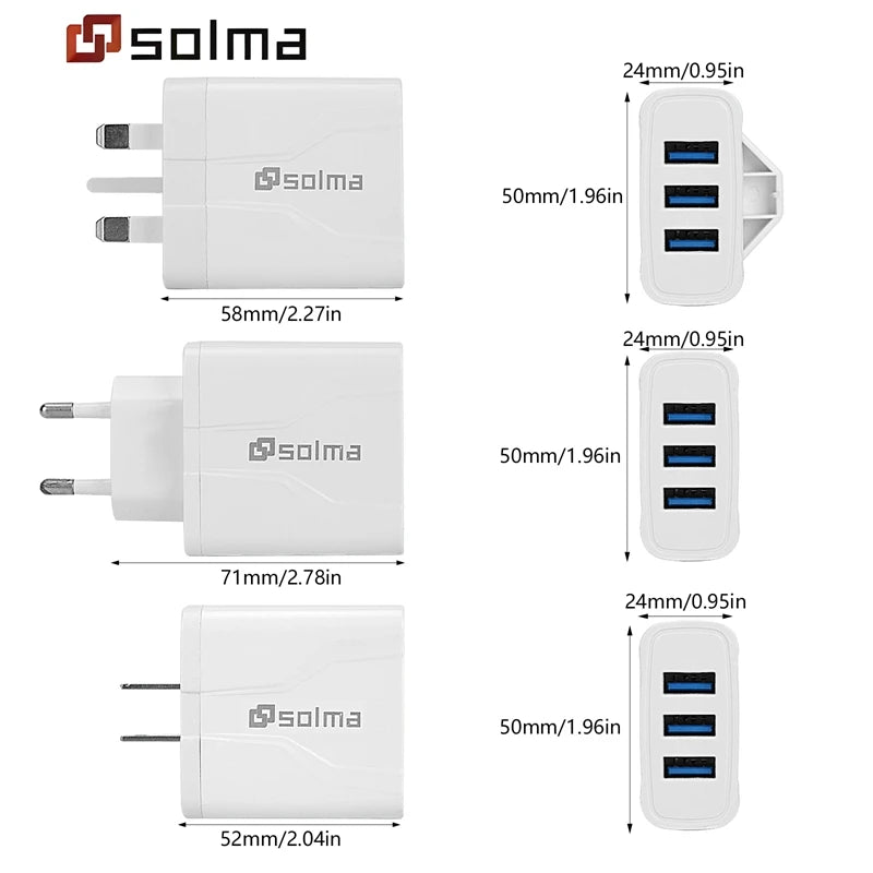EU/US/UK  3 Ports USB Travel Charger Charge Wall Charging For iPhone Samsung Xiaomi Mobile Plug Charging Adapter