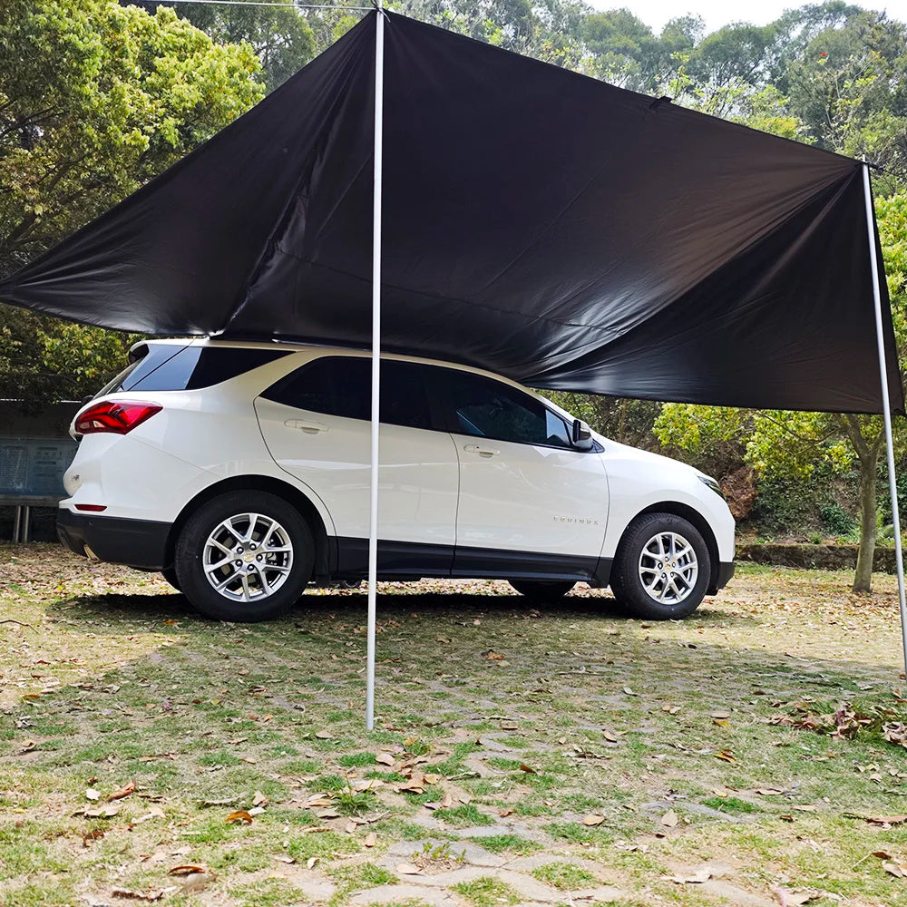Car Side Awning With Suction Cup Anchors Black Waterproof UV Tent Shade