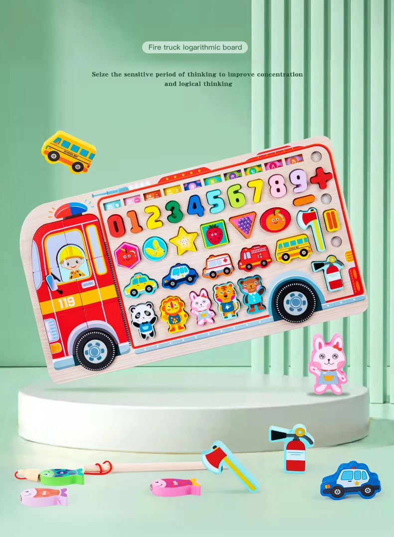 Montessori Educational Wooden Toys Preschool Children Fire Truck Busy Board Math Fishing Games Early Toys For Kids Xmas Gifts