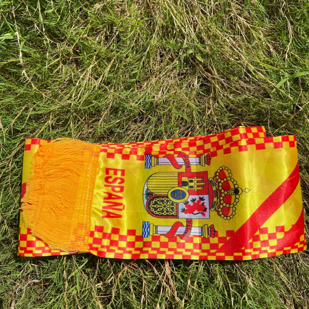 Spain scarf 14x130cm Double Side Printing Satin Football Soccer Fans Spain Scarf flags banner for sport decoration