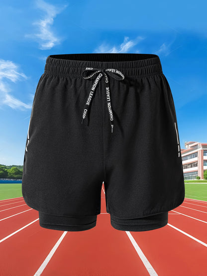 Men Quick Dry 2 in 1 Running Shorts Polyester Elastane
