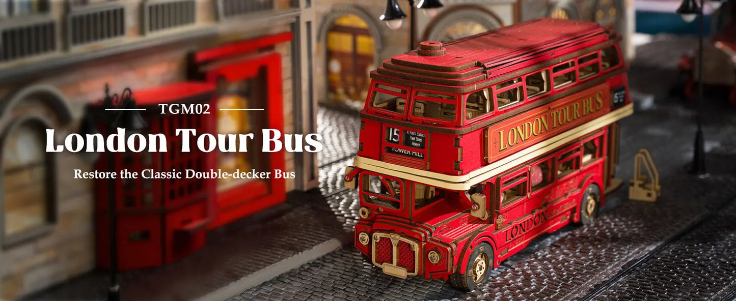 Robotime rolife London Tour Bus 3D Wooden Puzzles Wood Model Toy Car to Build Crafts Collectibles Gifts for Boys Girls