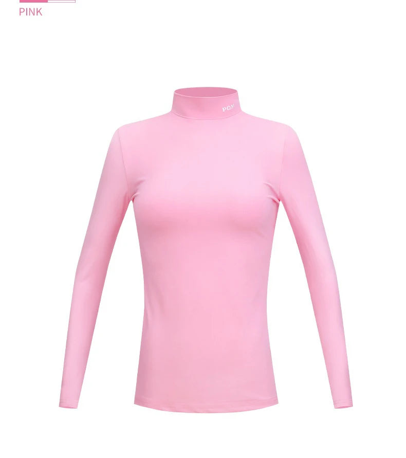 PGM Women Golf Shirt Ladies Fleece Long Sleeve Underwear Girl Keep Warm Slim Bottoming Tops Soft Stand Collar Golf Sportwear