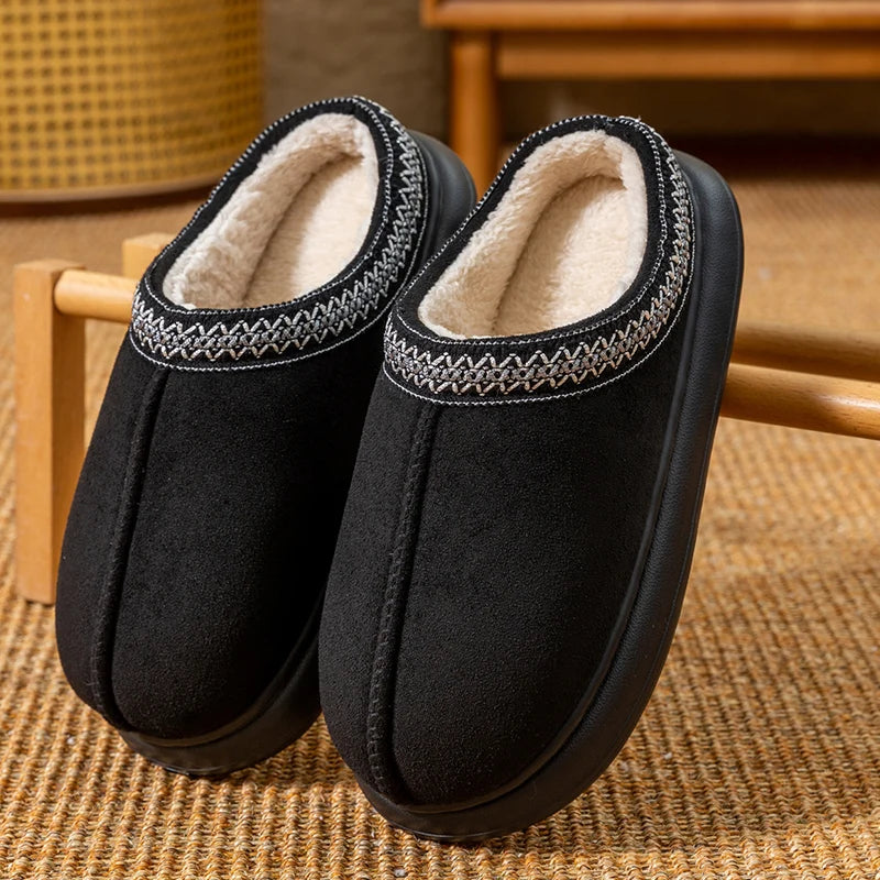 Mens Plush Fleece Lined Slippers With Thick EVA Sole Indoor Outdoor Non Slip