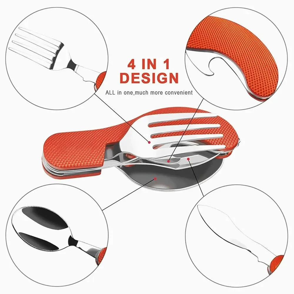 Foldable Camping Utensil Set Stainless Steel Knife Fork Spoon