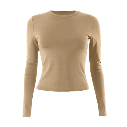 O-Neck Long Sleeve Cropped Top For Women Broadcloth Polyester